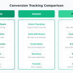 Comparison of conversion tracking features in Plausible, Umami, and Matomo analytics tools