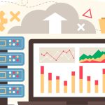 Flat illustration of a cloud server processing analytics charts, representing server-side tracking